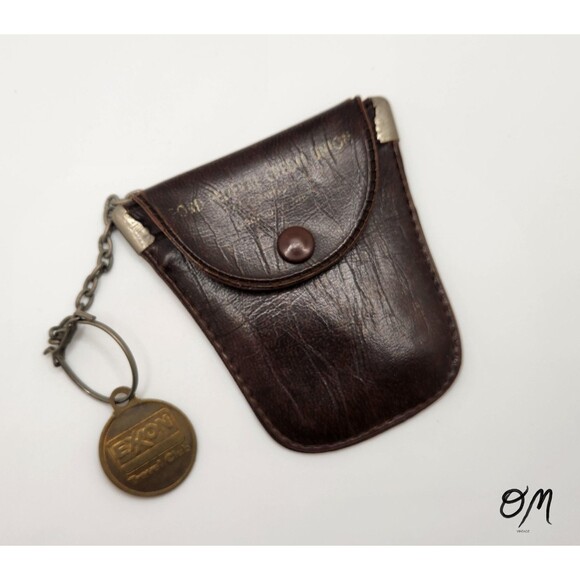 Vtg Leather Ford Federal Keychain Coin Wallet Exxon Travel Club Fob - Picture 1 of 8